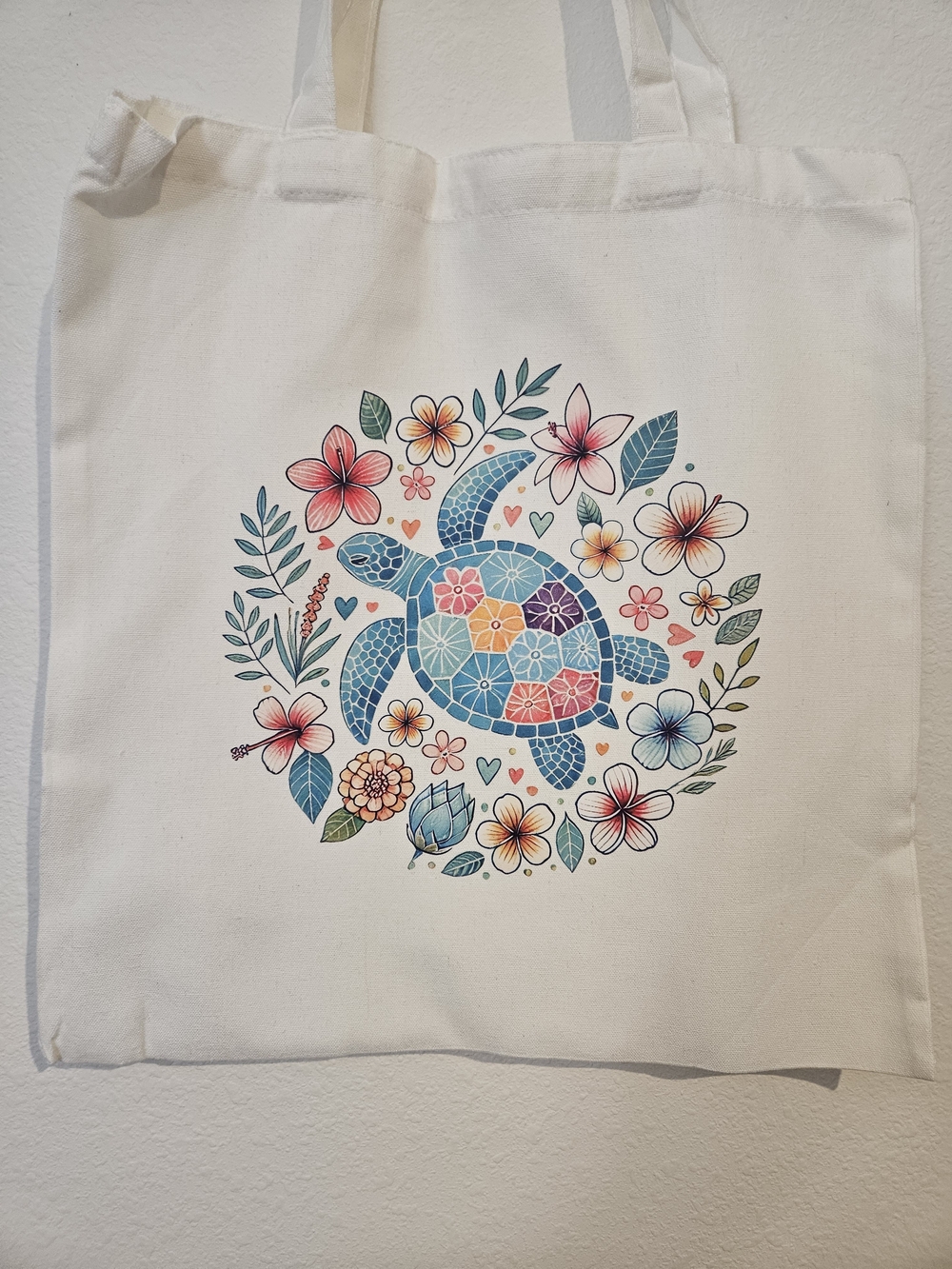 Canvas Turtle Floral Tote Bag - Multi